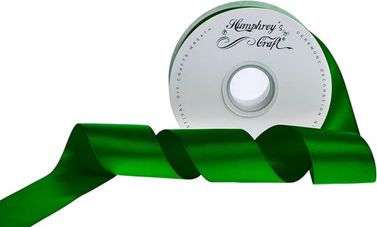 Humphrey's Craft 2 Inch Green Double Faced Satin Ribbon - Continuous 50 Yards Thick Satin Ribbon for Crafts, Gifts Wrapping, Decoration Christmas Tree, Bridal Bouquet,Wedding,DIY Bows,Sewing Hat.