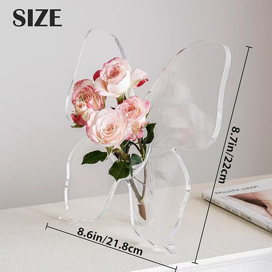 Butterfly Flower Vase - Clear Acrylic Vases for Flowers, Modern Single Rose Vase Home Decor, Unique Decorative Vases for Desktops Bookshelf Bedroom Wedding Housewarming Gifts