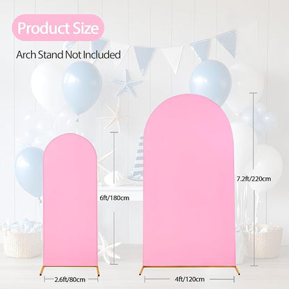 WEERRW Pink Arch Backdrop Cover Set of 2 Spandex Fitted Round Top Chiara Backdrop Stand Stretchy Wedding Covering for Event Birthday Party Banquet Decoration (6FT, 7.2FT)