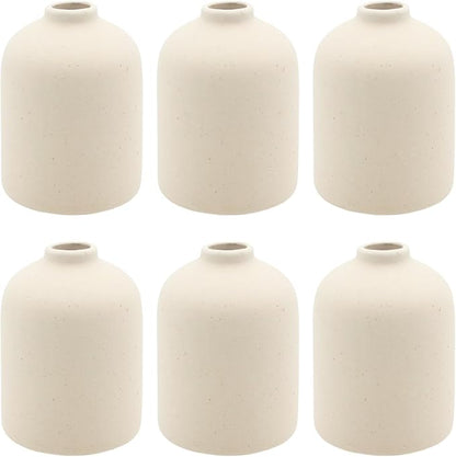 YANLING 6 Pack Small Vase for Flowers Boho Vases for Home Decor, Modern Light Yellow Ceramic Vases for Pampas Grass Simple Shelf Vase, Bud Vases for Wedding Dinner Table Party