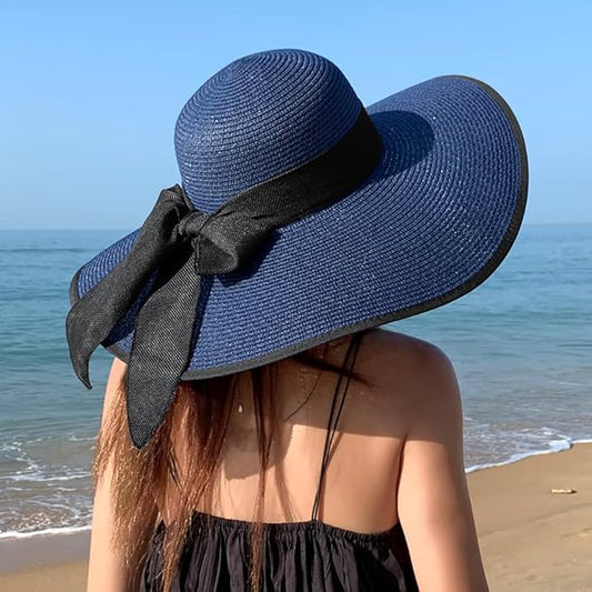 DRESHOW Beach Hats for Women Big Straw Wide Brim Summer Hat Floppy Foldable Roll up Cap Sun Hat UPF 50+