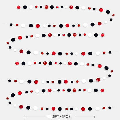 46 Ft Red Black and White Circle Dots Garland Hanging Paper Polka Dots Streamer for Graduations Birthday Bachelorette Engagement Wedding Bridal Shower Holiday Casino Poker Pirate Party Decorations