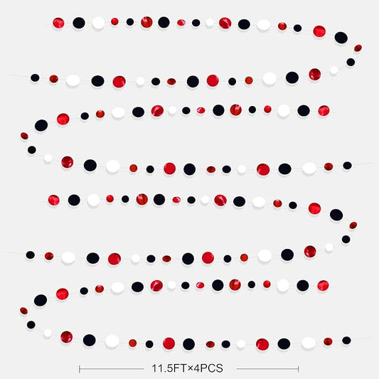 46 Ft Red Black and White Circle Dots Garland Hanging Paper Polka Dots Streamer for Graduations Birthday Bachelorette Engagement Wedding Bridal Shower Holiday Casino Poker Pirate Party Decorations