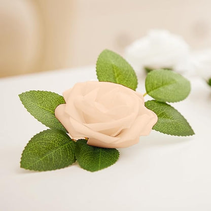 60Pcs Artificial Rose Flowers, Real Looking Fake Roses for Decorations, Foam Rose Bulk with Stems for DIY Wedding Bouquets Floral Arrangements Bridal Shower Party Home Decor (60, Champagne)