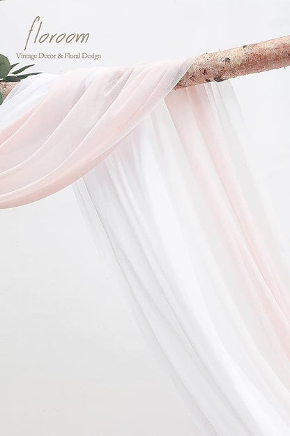 Floroom Arch Flowers with Drapes Kit (Pack of 4) - 2pcs Artificial Blush Pink Floral Swag Arrangement with 2pcs Draping Fabric for Wedding Ceremony Arbor and Reception Backdrop Decoration