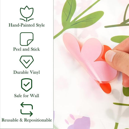 AOWDIAO Floral Wall Decals - 102 Pcs Peel and Stick Vinyl Flower Stickers - Assorted Varieties & Colors for Bedroom, Kids’ Rooms, Nursery, or Living Room Decor