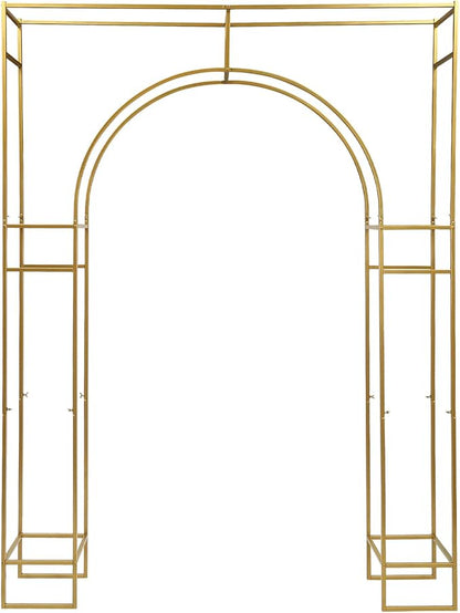 Wedding Arch Backdrop Stand, 7.9 Ft Heavy Duty Gold Metal Square Wedding Arch, 3D Floral Balloon Frame Flower Stand for Garden Indoor Outdoor Party Birthday Parties Engagements Decoration