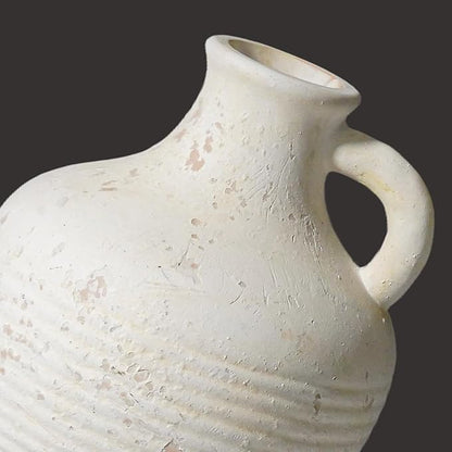 Sunddo White Ceramic Vase with Handles, Rustic Farmhouse Terracotta Small Vase, Pottery Decorative Flower for Home Decor, Table, Living Room, Bathroom, Shelf, Mantel Decor