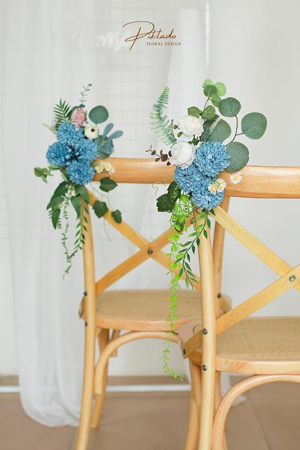 Artificial Wedding Cake Flowers Dahlia Flowers 25 pcs Fake Roses w/Stem for DIY Wedding Decor Centerpieces Arrangements Bouquets (Light Grayish Blue)