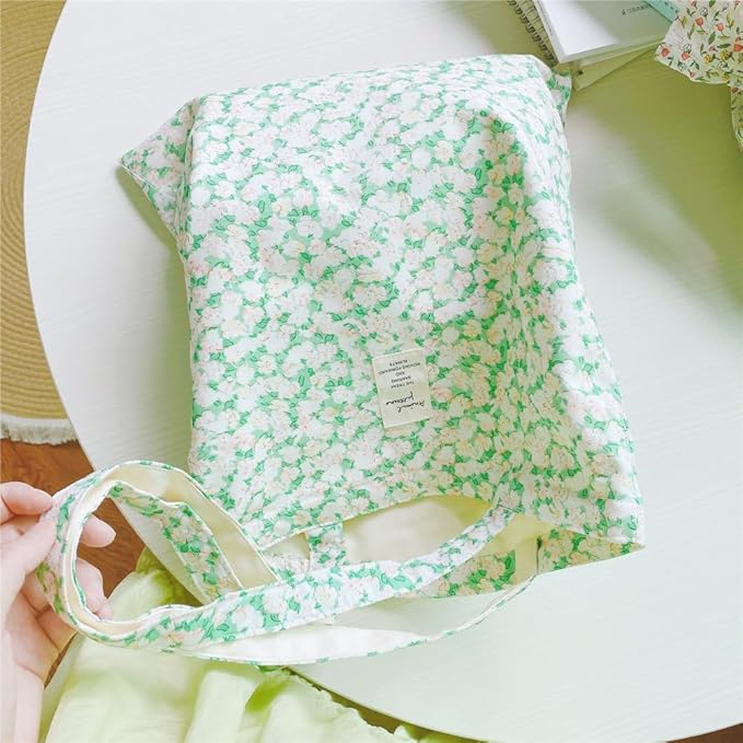 Cotton Canvas Tote Bag Reusable Soft Grocery Cloth Bag Floral Shoulder Bag for Beach Travel Shopping