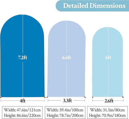 Gradient Blue Arch Backdrop Cover 7.2FT 6.6FT 6FT Arch Covers Stretchy Backdrop Set of 3, Party Arch Cover Spandex Fitted Under The Sea Fabric Arch Covers for Baby Shower Birthday Wedding Decoration