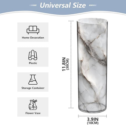 xmyzcd White Marble Stone Texture Vase Cylinder Vases Clear Plastic Flower Vase Easy to Clean for Centerpieces Homes, Offices, Kitchens