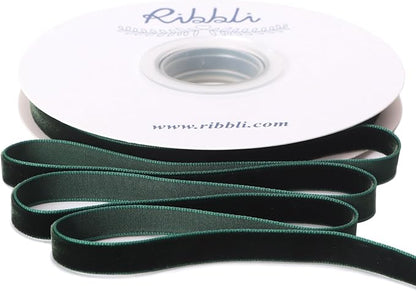 Ribbli Dark Green Velvet Ribbon 3/8 Inches Continuous10 Yard Spool Red Christmas Ribbon for Gift Wrapping Crafts Home Decor