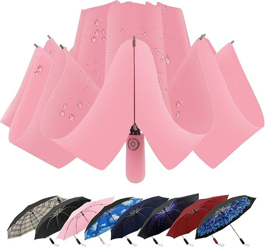Compact Inverted Travel Umbrella, Automatic Open Close, 9-Rib 46 Inch Windproof Umbrella, Waterproof UPF 50+, Portable Umbrellas for Men, Women, Travel, and Daily Use