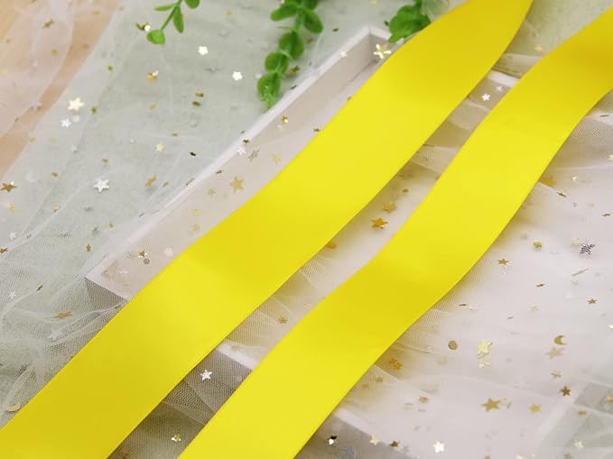 Yellow Double Faced Satin Ribbons 1-1/2 inch Flower Boutique Gift Wrapping Ribbon 1.5inch 50yards Fabric Silk Bow Ribbon for Valentine's Day & Mother's Day DIY Crafts Hair Headband-Sewing