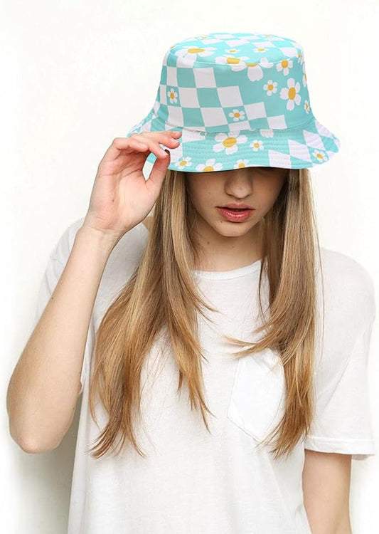 Bucket Hat for Women Men, Cotton Reversible Double Side Wear Sun Hats Beach Fisherman Hat