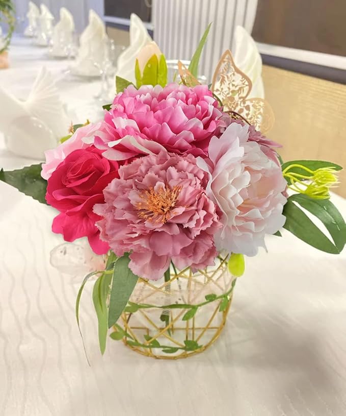 Artificial Flowers Pink Bouquets Box Set for DIY Bridal Wedding Shower Decorations Fake Floral Arrangements for Party Centerpieces Baby Shower Home Decor