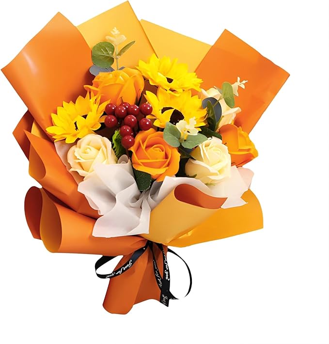 LeZakaa 20 Sheets Flower Wrapping Paper - Waterproof Reversible Floral Bouquet Paper - Orange and Brown Design for Thanksgiving, Halloween, Fall Festivals,Rustic Weddings