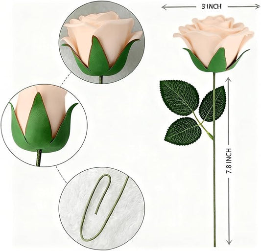 60Pcs Artificial Rose Flowers, Real Looking Fake Roses for Decorations, Foam Rose Bulk with Stems for DIY Wedding Bouquets Floral Arrangements Bridal Shower Party Home Decor (60, Champagne)