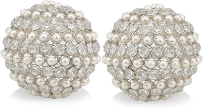 Modern Day Accents 3879 Facetas Perla 5" Silver Cristal & Pearl Spheres - Set of 2, Home Decor, Coffee Table Decor, Decorative Balls, Gem Sphere Ball, Modern Home Decor, Bowl fillers, Gemstone