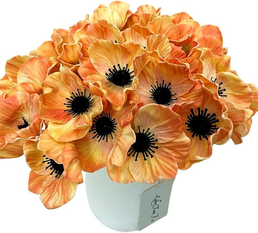 14Pcs Real Touch Anemone Poppy Bouquet for Artificial Flower Decor Kitchen Table Centerpiece Vase Home Greenery Wedding Holding Flowers Backdrop Arch Wall (Champagne)