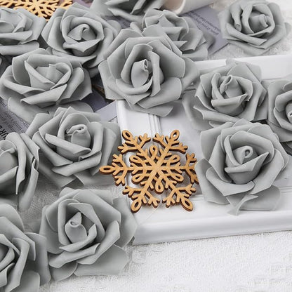 Artificial Rose Flower Heads, 100pcs Gray Roses Artificial Flower Foam Rose for DIY Wedding Bouquets Centerpieces Arrangements Party Baby Shower Home Decor (Stemless,Gray)