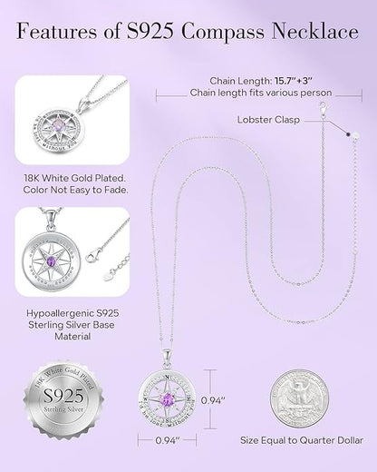 S925 Necklace Gift for Wife |Compass Jewelry |Women Anniversary |Sterling Silver |Girlfriend Birthday Gifts for Her Valentines |I'd be Lost without You |Jewel 18K Gold