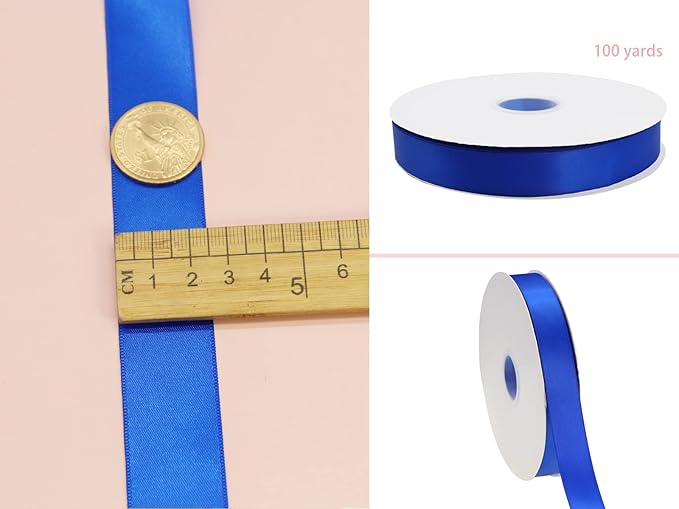100 Yards Double Faced Satin Ribbon - Assorted Gift Wrapping & DIY Crafts Bow, Hair Headband Accessories (1" 25mm, Royal Blue)