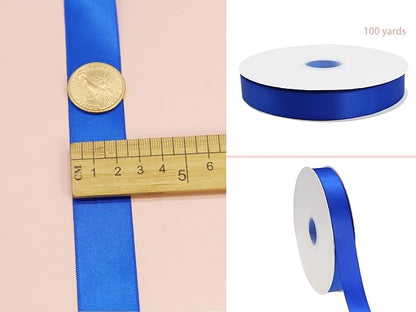 100 Yards Double Faced Satin Ribbon - Assorted Gift Wrapping & DIY Crafts Bow, Hair Headband Accessories (1" 25mm, Royal Blue)