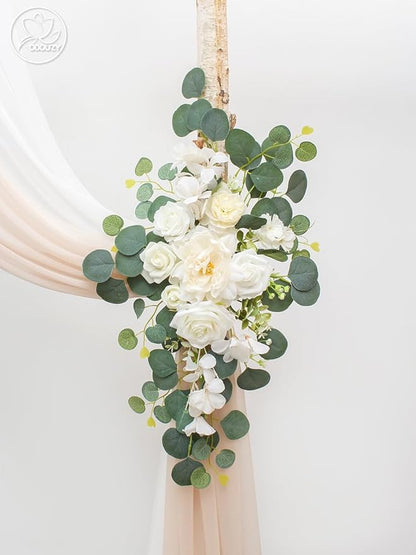 Wedding Arch, Artificial Flowers, Wedding Decor with Drapes (Set of 4)，Be Suited to Banquet, Party, Wedding Decor Ceremony and Background Decoration (White Champagne)