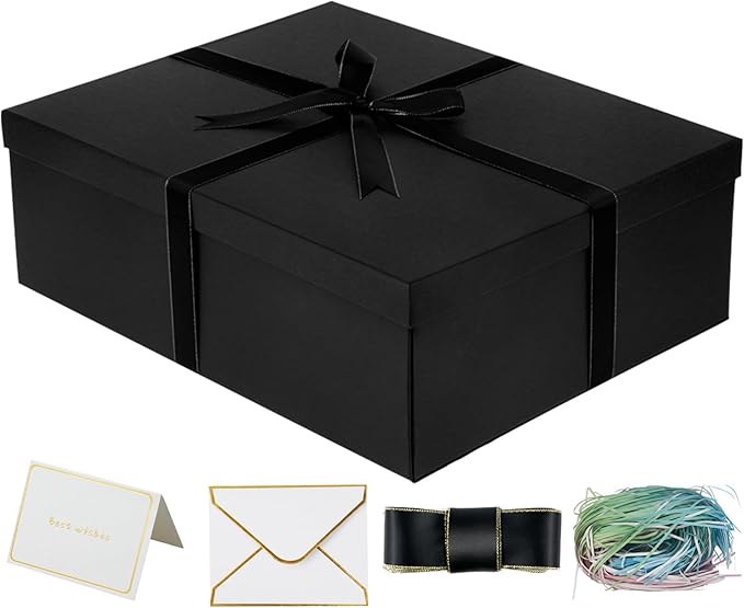 YINUOYOUJIA Large Gift Box 16.5x13x5.5 inches,Black Boxes for Presents,Birthday,Valentine's Day,Mother's Day,Christmas,Anniversary