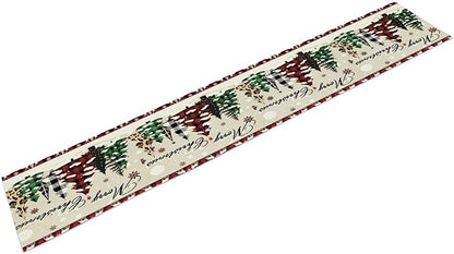 Christmas Tree Table Runner,Farmhouse Xmas Trees Buffalo Plaid Winter Snowflake Tablecloth Burlap for Hotel Indoors Outdoor Dining Room Kitchen Home Decor,W13X L108 in