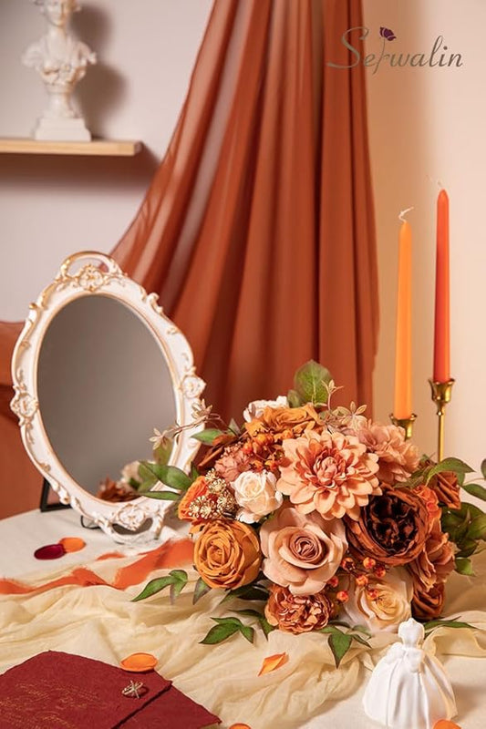 Serwalin Orange Artificial Fall Flowers Combo Box Set Mix Dahlia Flowers for DIY Table Centerpieces Arrangements Home Decorations Wedding Bouquets Decorations