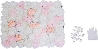 20 PCS Artificial Flower Wall Panel,Each Panel 24" x 16"3D Silk Rose Hydrangea Floral Backdrop,Handmade Eco-Friendly Flower Wall Photo Backdrop Decor (type5)