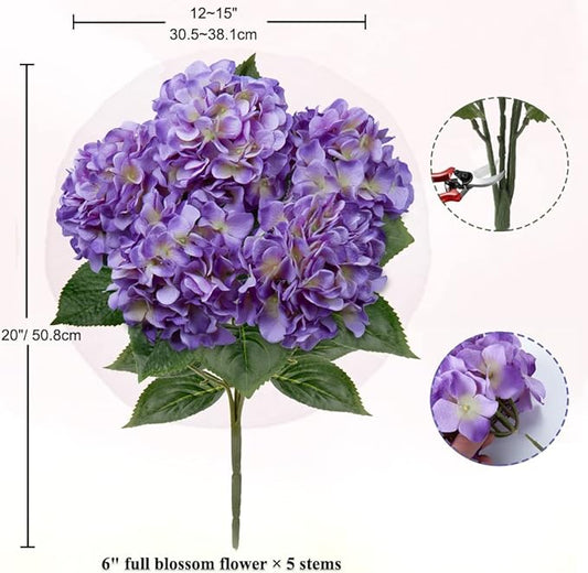 Hollyone Purple Hydrangea Artificial Flowers Large Artificial Hydrangeas Silk Flowers for Home Decor Indoor Wedding Flowers Bouquets Faux Flowers Kitchen Centerpiece Table Decorations