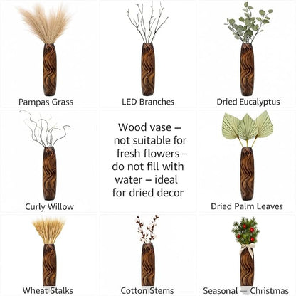 Leewadee Large Brown Home Decor Floor Vase - Wooden 34 inch Tall Farmhouse Decor Flower Holder for Fake Plant and Pampas Grass