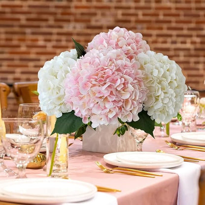 Pink Flowers Silk Artificial Hydrangeas, 4Pcs 22" Lifelike Large Silk Flowers with Stems, Artificial Flowers for Wedding Bouquet Table Centerpieces Outdoor Home