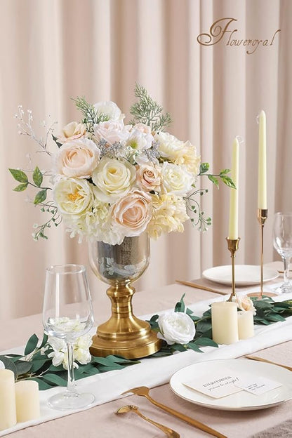 Floweroyal Artificial Flowers Combo White Flowers Mix Silk Flowers Dahlia Roses with Stems for DIY Wedding Bridal Bouquets, Baby Shower, Floral Arrangement, Table Centerpieces, Home Decorations.