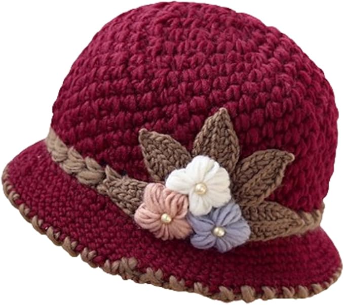 Flower Knit Crochet Fuzzy Bucket Hat Women Winter Warm Beanies Hat Furry Plush Faux Fur Fishing Skull Cap Fishman Hats