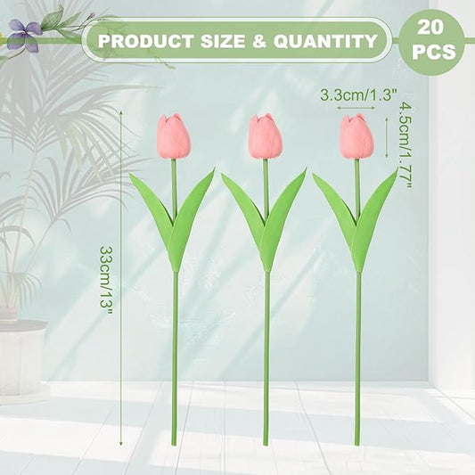 uxcell 20pcs Tulips Artificial Flowers, Faux Flowers Silk Fake Tulip Stems Real Touch for Wedding Bouquet Centerpiece Table Party Decoration(Love Pink)