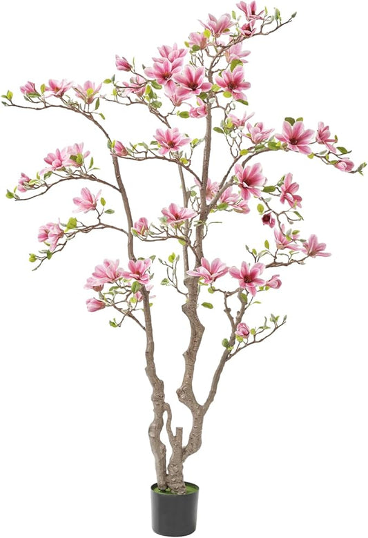 Artificial Magnolia Tree, 6.8FT Tall Fake Indoor Tree, Realistic Real Touch Leaves and Flowers, Perfect for Home Decor, Living Room, Wedding, and Hotel Decor (Pink)
