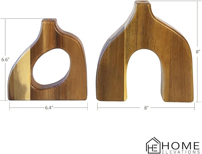 Wooden Vases for Decor Set of 2 - Small Decorative Wood Vase for Faux Flowers & Plants - Modern & Scandinavian Home Decor for Table, Centerpieces, & Living Room