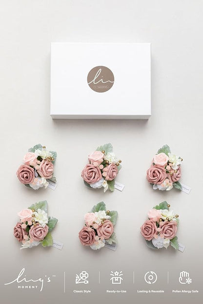 Ling's moment 6pcs Wedding Wrist Corsage Artificial Flowers, Girl/Mother Homecoming Prom Corsages Wristlet Décor, etc. Dusty Rose Pink