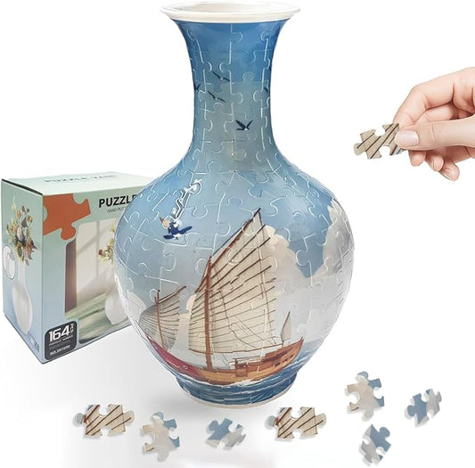 3D Puzzle Vase, 160 Curved Pieces DIY Flower Vase Craft Kit & 3D Puzzles for Adults, Creative Jigsaw Art Project Home Décor Centerpiece, (B-Ocean Sailboat)