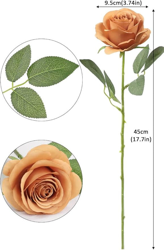 50pcs Roses Artificial Flowers Terracotta Fake Roses Flowers with Long Stems Silk Flowers for Wedding Bouquet Centerpices Decorations Party Bridal Baby Shower Home Decor