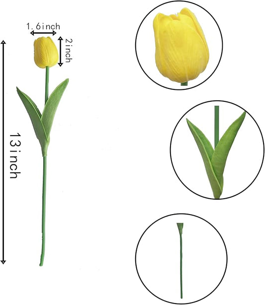 20PCS Yellow Fall Artificial Flower Tulips PU Real Touch Tulips for Home Wedding Decoration Brides Hand Holding Bouquet Artificial Flower Decoration (Type-Yellow)