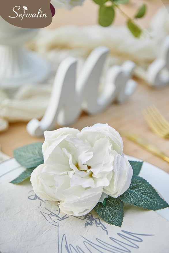 Serwalin Artificial White Flowers for Wedding, Silk Flowers Cake Decoration, Fake Flowers for Centerpieces Bouquets White Roses Peonies, Bridal Shower DIY Christmas