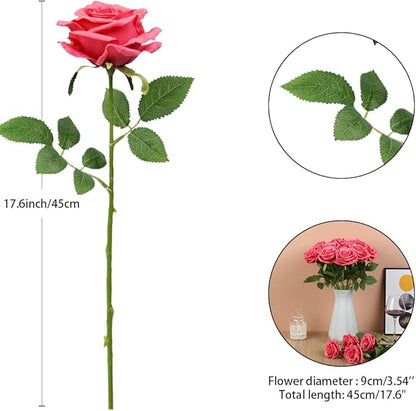 15pcs Fake Roses Artificial Silk Flowers Faux Rose Flower Long Stems Bouquet for Arrangement Wedding Centerpiece Party Home Kitchen Decor
