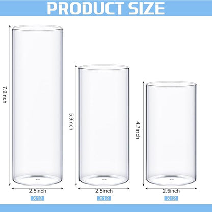 36 Pcs Cylinder Vases Set for Centerpieces, 6/8/10 Inch Tall Clear Glass Vase, Hurricane Floating Candle Holder for Wedding Table Decor, 2.5''/2.7''/3.3''' Diameter (2.5'' X 5'',6'',8'')
