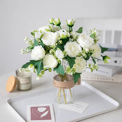 Floweroyal 4 Bunches Peony Artificial Flowers White Flowers Silk Peonies Bouquets for Wedding Party Table Centerpieces Floral Arrangement Home Kitchen Decor.